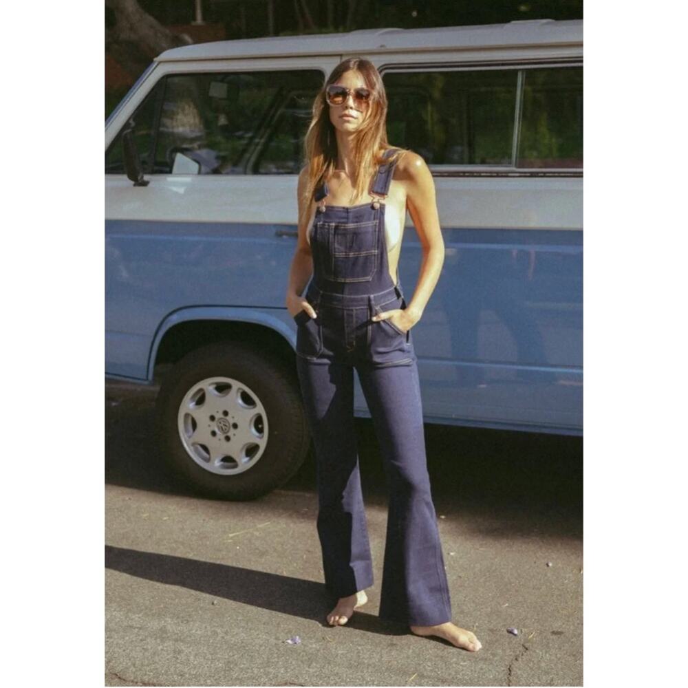 Stoned Immaculate Bonnie Bib Overalls Denim Dark Washed Blue Stretch Size 30
